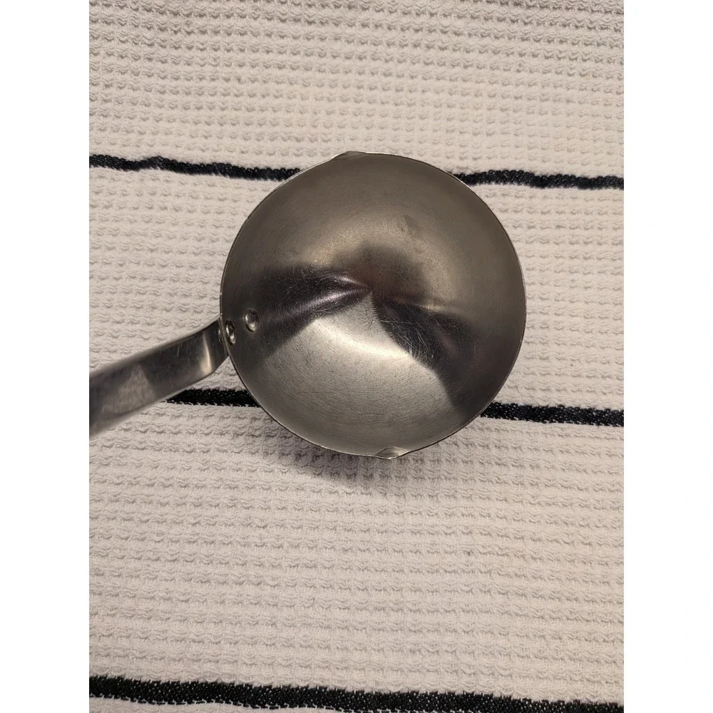 Vintage Stainless Steel Gravy Ladle White Gold Wheat Pattern Dual Spout USA Made